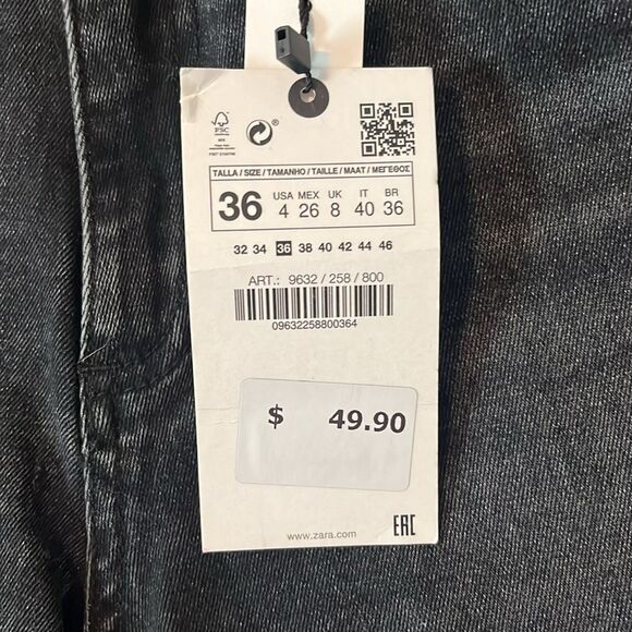 New! ZARA The Skinny with Split Hem Ash black Jeans Size 4 - Picture 6 of 16